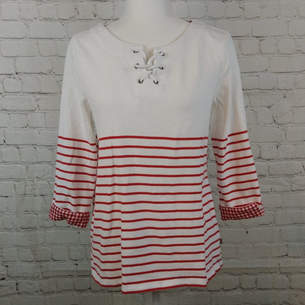 Talbots Red & White Striped 3/4 Sleeve Top Size MP